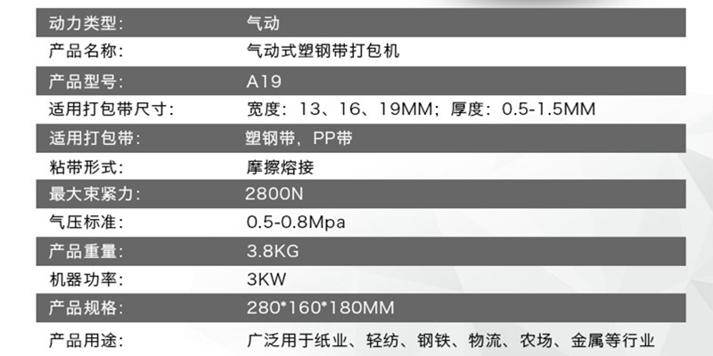 氣動打包機參數