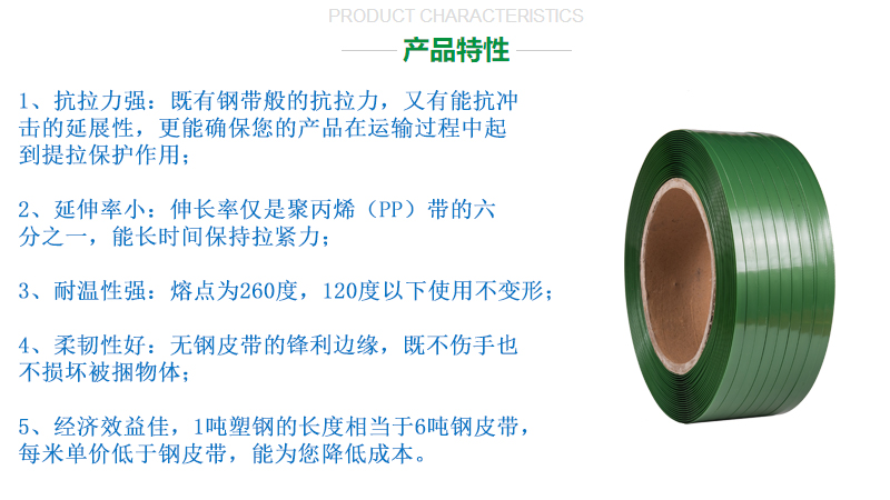PET塑鋼打包帶產(chǎn)品特性